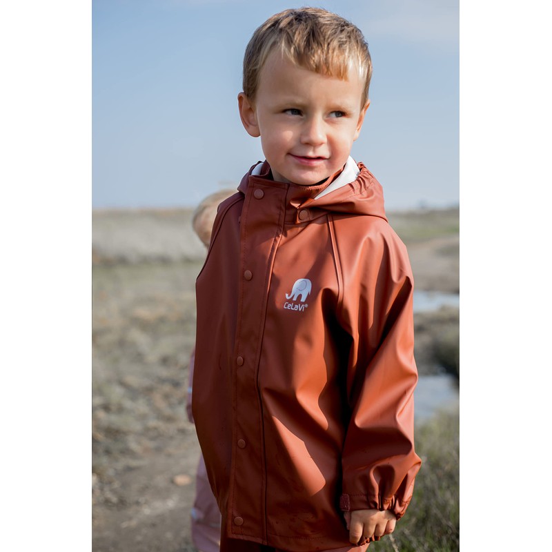 CELAVI Unisex Children's Basic Rainwear Set-Solid PU Rain Jacket, Tortoise