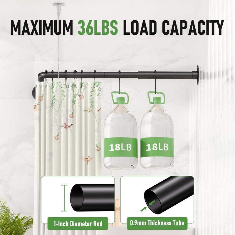 L Shaped Shower Curtain Rod, [23"-36"] x [23"-36"] Adjustable Corner