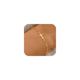 SLOONG Cross Bracelet for Women, 14k Gold Plated Bracelets Paperclip Chain Non Tarnish Trendy Waterproof Jewelry Christian Gifts
