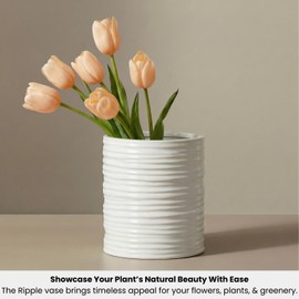 Torre & Tagus Ripple 6" Plant Pot For Houseplants & Ceramic Planter for 5 inch Nursery Pots - Handmade Round Vase & White Vase for Flowers, White Ceramic Vases for Home Decor Decorative Pot for Plants