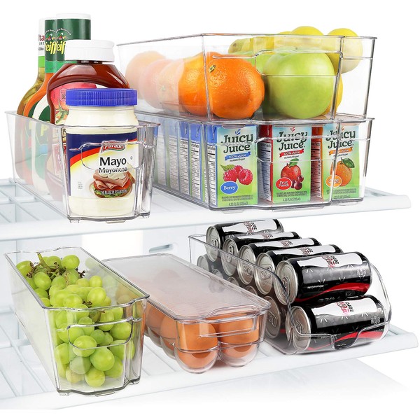 Greenco Refrigerator Organizer Bins, Stackable Fridge Organizer, Set of 6, Storage Containers with Durable Handles, Kitchen Organization Freezer, Pantry and Cabinets - BPA Free, Shatter Proof, Clear