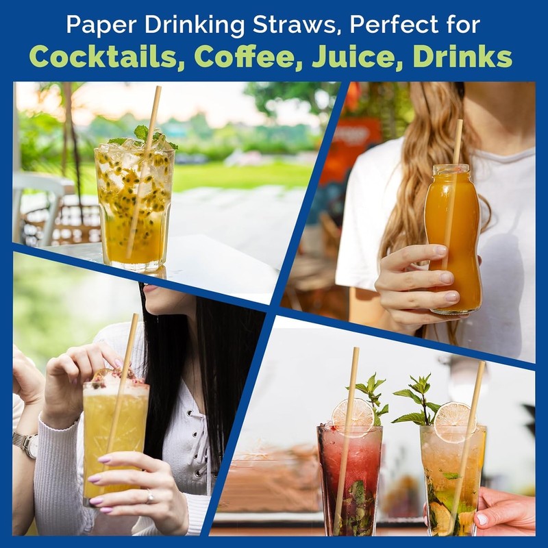 250 Paper Straws Cardboard Brown Kraft in Box Recycle Biodegradable