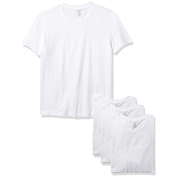 Nautica Men's 4 Pack Cotton Crew Neck T-Shirts, White, Medium