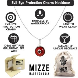 Silver Evil Eye Protection Necklace with RED Evil Eye Charm - 925 Sterling Silver 19 Inch Box Chain