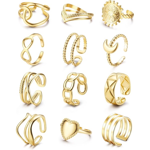 JeryWe 12 Piece Set, Women's Ring, Silver, Gold, Simple, Stylish,