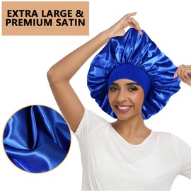 3PCS Extra Large Satin Bonnets for Sleeping, Hair Bonnets for Black Women Braids Curly Hair, G