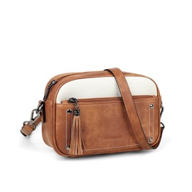 MASINTOR Crossbody Bags for Women Vegan Leather, Trendy Shoulder Purse with Adjustable Strap and Tassel, Stylish Purses for WomenBrown with Off-White