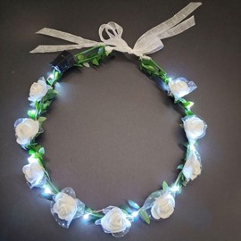 White Vintage LED Flower Crown, Glow Flower Wreath Headbands Luminous Led Bridal Headpiece Wedding Headdress Hair Hoop Party Favors Hair Accessories