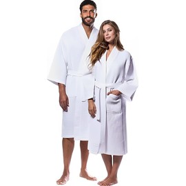 Waffle Knit Lightweight Kimono Spa & Bath Robes for Women - Quick Dry - Soft (US, Alpha, One Size, Regular, Regular, WHITE)