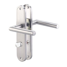 AGT Door lever: Stainless Steel Door Fitting Set for bathroom & toilet, 2 handles, long plate set (door handle bath)