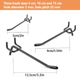 Nivithi 60 perforated wall hooks, 15 cm/10 cm/5 cm, for tool wall and workshop accessories. These hooks for perforated wall workshop are ideal as an accessory for garage, tool holder and perforated