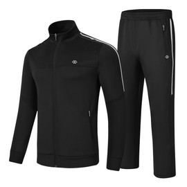 MoFiz Mens Casual Tracksuit Set 2 Pieces Athletic Sweat Suits Long Sleeve Full Zip Workout Running Joggers Sports Set with Zip Pockets Black EU Size XL