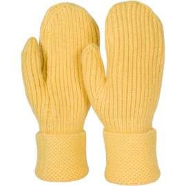 styleBREAKER Women's Winter Knitted Mittens Unicoloured with patterned cuff, warm mittens, knitted gloves 09010046, Colour:Yellow