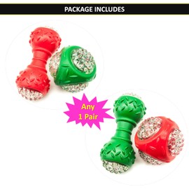 Petopedia 2x SQUEAKY LIGHT UP Balls for Dog - Bouncy Chew Toys with Flashing Effect – Rugby, Dumbbell Design for Dog Teething - Indoor Interactive Toys for Boredom (Festive, Pack of 2)