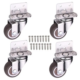 4 Pack 1.5Inch L-Shaped Plate Swivel Caster,Rotate 360 Degrees Ball Bearing L-Shaped Side Mount Plate Thermoplastic Rubber Wheel Metal Housing, Total Load Capacity 120Lbs/54Kg