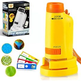 IUJWDA Microscopio Portátil para Niños, Juguete microscopio portátil de Mano, Microscopio de Bolsillo con Aumento 60X-180X, con luz LED Flexible de Alto Brillo, para Niños y Adultos (Amarillo)