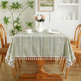 Dremisland Cotton Linen Tablecloth Rectangular Solid Color Stitching Tassel Large Table Cloth Dust-Proof Shrink-Proof Embroidery Table Cover for Kitchen Dinning Picnic Tabletop Decor