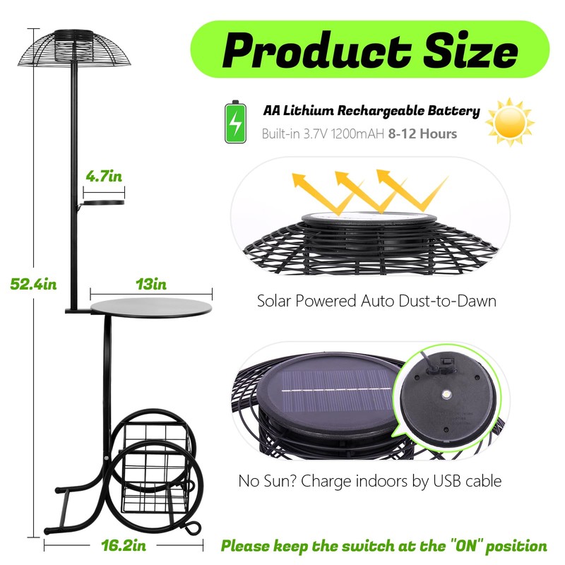 Solar Outdoor Side Table with Light, 52.5'' Waterproof Metal Patio