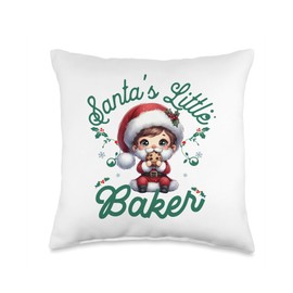 Santa's Little Baker Kawaii Baby Santa Baking Christmas Throw Pillow