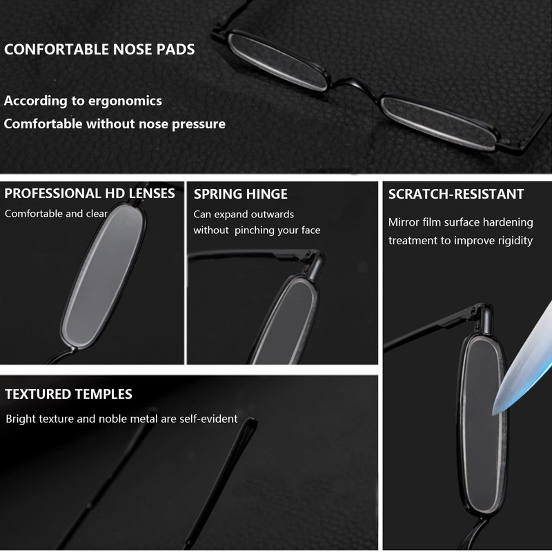 Hubeye 3 Pairs Mini Reading Glasses Compact Spring Hinged Slim