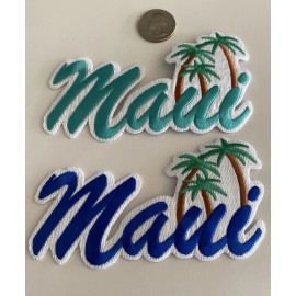 Unbranded (2) “MAUI" Embroidered Iron On Patches 5"x 2". Turquoise & Blue. Beautiful!