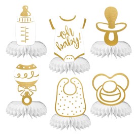 Bubaxuce 6 Pieces Baby Shower Table Decorations For Neutral Golden Baby Party Adornments Oh Baby Honeycomb Gender-Neutral Celebration Centerpieces