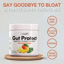 Gut Protect Greens Superfood Powder with Probiotics & Prebiotics – Super Greens Powder, Smoothie & Juice Mix Powder - Digestive Health, Immune Health & Regularity Support – Mango, Pineapple
