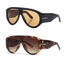 OSAGAMA Trendy Retro Oversized Aviator Sunglasses for Women Men 70s Luxury Designer Thick Classic Sun Glasses (2pcs Brown+Leopard)