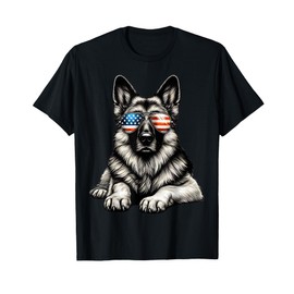 German Shepherd American Flag Sunglasses Patriotic T-Shirt