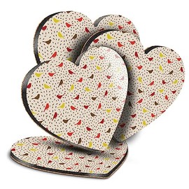 4 x Heart Coasters - Pretty Bird Pattern Red Yellow Nature Cork Backed MDF Glossy Tea Coffee Accessory #53179