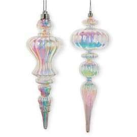 The Bridge Collection Set of 2 Opalescent Finial Ornaments - 12" Colorful Plastic Irisdescent Christmas Decorations - Large & Elegant Christmas Tree Ornaments