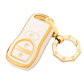 YHC Key Fob Cover for Nissan with Gold Keychain Key Shell for Xterra Titan Armada Frontier Quest Sentra Murano Pathfinder Versa Infiniti FX35 FX45 QX4 2002-2019 (White)