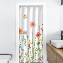 RosieLily Stall Shower Curtain 36W x72H Inches Small Shower Curtain Floral Shower Curtains for Bathroom RV Narrow Flower Shower Curtains with 12 Hooks Short Half Shower Curtain Stall Size