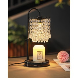 Lamp Candle Warmer with Marble Base for Adjustable Height, Dimmer and 3 Bulbs, Crystal Candle Warmer Lamp with Timer for Jar Candles, House Warming Decor Gifts, Black