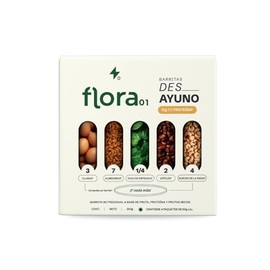 FLORA01, Barras de protena Des__Ayuno, Sabor natural, Libre de sellos, 12 gr de protena por barra, Caja con 4 piezas                                  