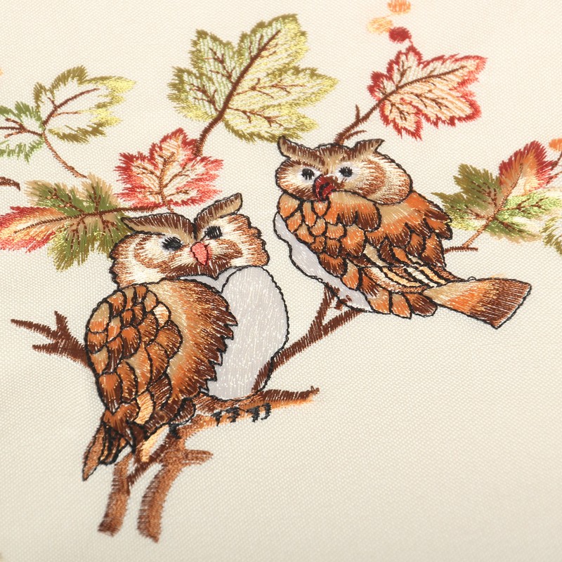 Quinnyshop - Owl Leaf Embroidery Tablecloth Approx. 85 x 85