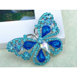 ALILANG Broche de insectos con diseño de mariposa de cuento de hadas, color azul aguamarina, Metal