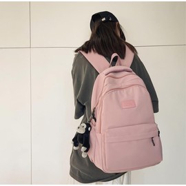 MININAI Cute Aesthetic Backpack for Women Casual Solid Bookbag Laptop Backpacks Korean Fashion College Travel Daypack (Pink)