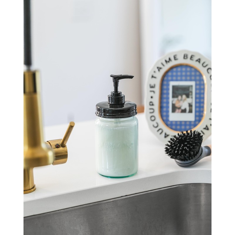 Jarmazing Products Vintage Blue Glass Mason Jar with Plastic Soap