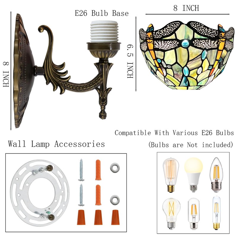 HWDFEI Tiffany Sconce Lamp Stained Glass Wall Lamp,8X10.5X11 Inch Plug