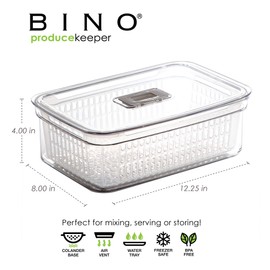 BINO | Produce Saver - 15.2 Cup/3.6L | Fridge Storage Containers for Fruits and Vegetables | Vegetable Storage with Adjustable Air Vent, Removable Basket | BPA-Free Fridge Organizers and Storage