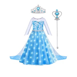 Sincere Party Klassische Light Up Elsa Prinzessin Kleid mit Tüll Cape, Wand, Tiara Perfekt für World Book Day, Weihnachtsgeschenk für Mädchen 5-6 Jahre