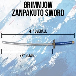 Grimmjow Zanpakuto Sword | 27" Stainless Steel Blade | Blue Cord-Wrapped Handle | Includes Matching Scabbard | 41" Overall Length