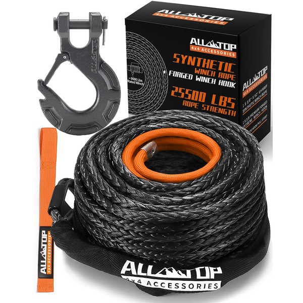 ALL-TOP Synthetic Winch Rope Kit, 3/8in x 92ft, 25500Lbs Winch