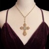 Handmade Statement Necklace Cross Necklace Golden Religious Gothic Rosary Faux