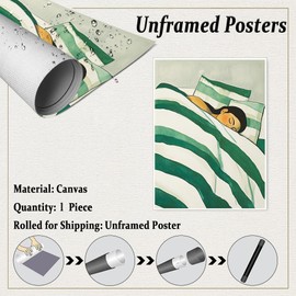 Emerald Green Abstract People Stripe Portrait Poster Minimalist Modern Woman Print for Living Room or Apartment Lounge Wall Decor -11x14Inch Ready to Hang (Unframed)