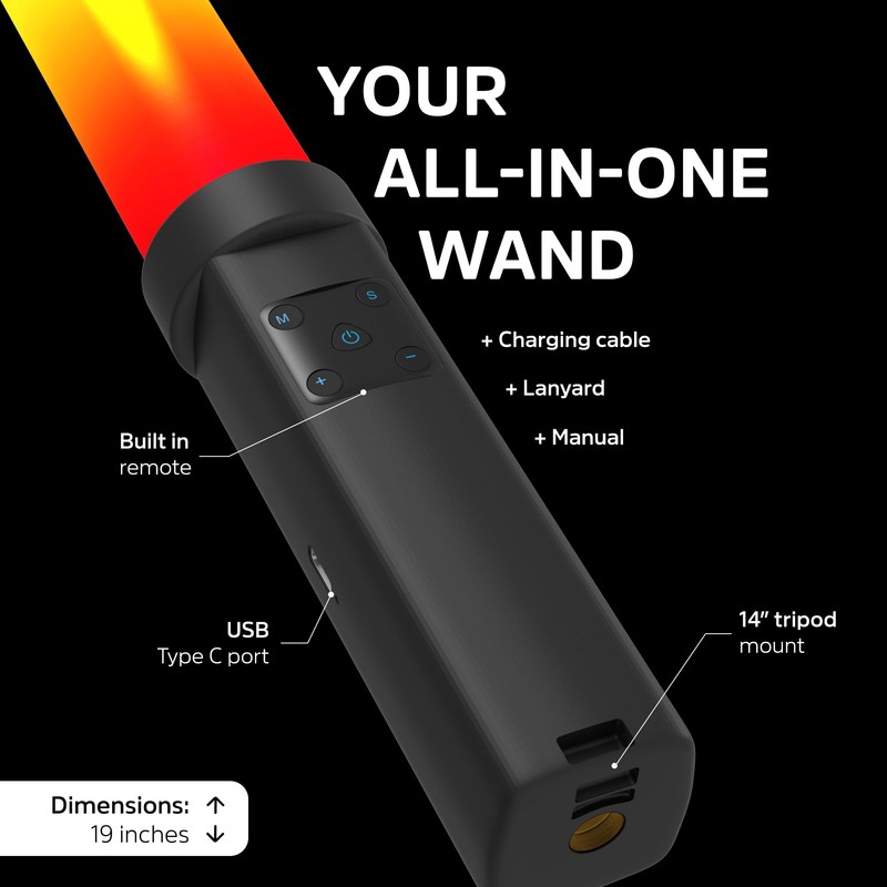 19-Inch 360-Degree RGB LED Light: 9 Colors, 3 White Modes,