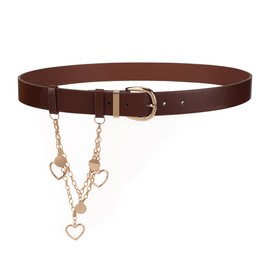 Zhanzong Leather Belt for Women Casual Waist Belt with Chain for Jeans pants Dress (Brown, M)