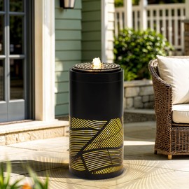 Ultym 24" Modern Outdoor Fountain with Relaxing Water Flow, Elegant Cutout Metal Water Feature with lighs Casting Intriguing Lights and Shadows, Elevate Any Garden Patio Porch Deck or Home Décor