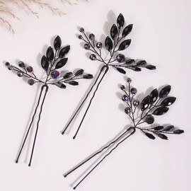 Missgrace Women Black Rhinestones Simple Hair Pins Headpiece Bride Wedding Silver Crystals Hair Jewelry Bridal Tiara Prom and Party Hair Accessories for Women and Girls (Black 1)